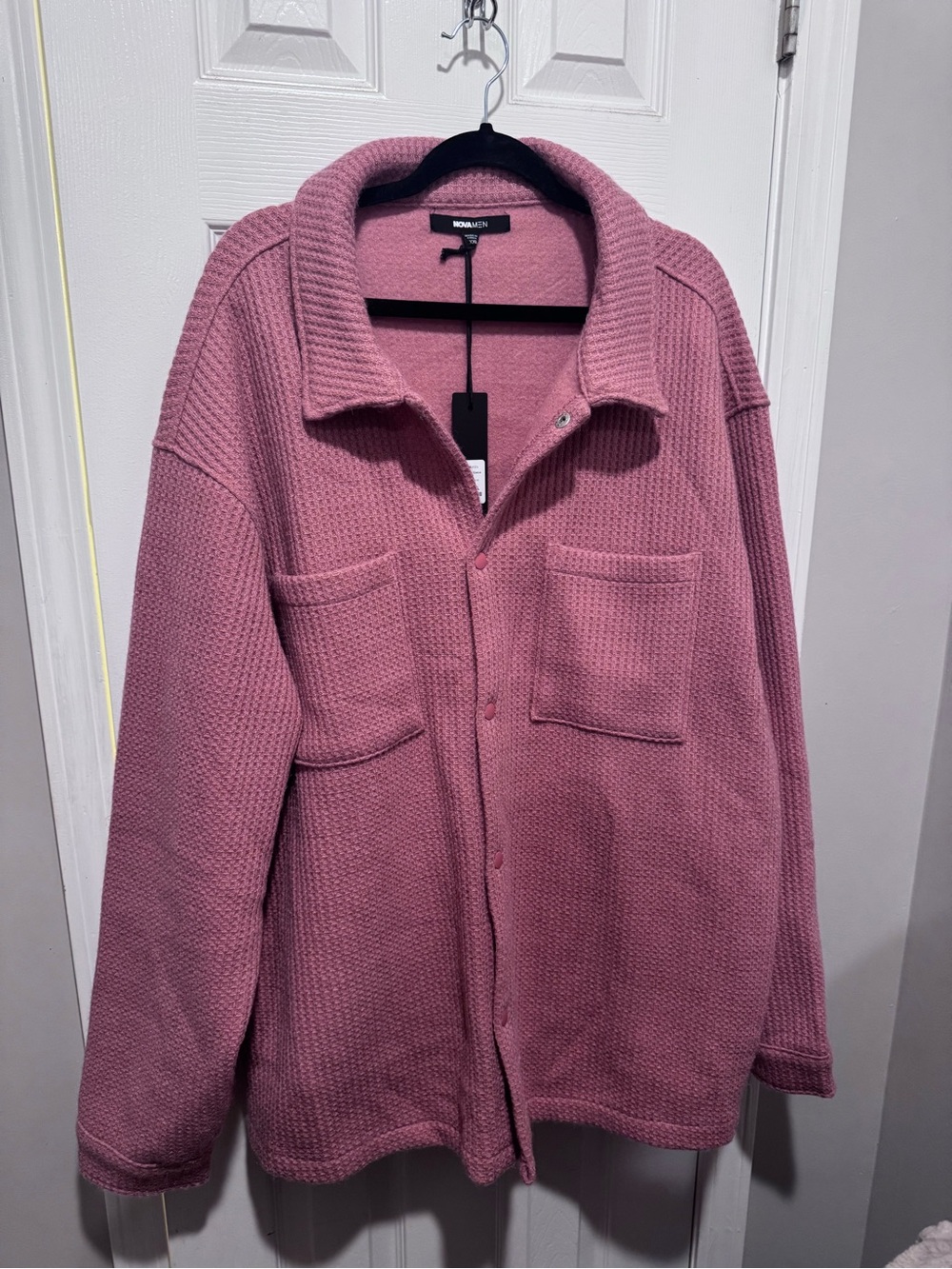 NWT NOVA MEN Mauve Fuzzy Overshirt Shacket XXL Soft Waffle Knit Button Up